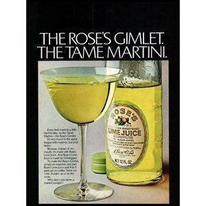1974 Rose's Lime Juice Vodka Gimlet Vintage Print Ad Bar Room Man Cave Wall Art